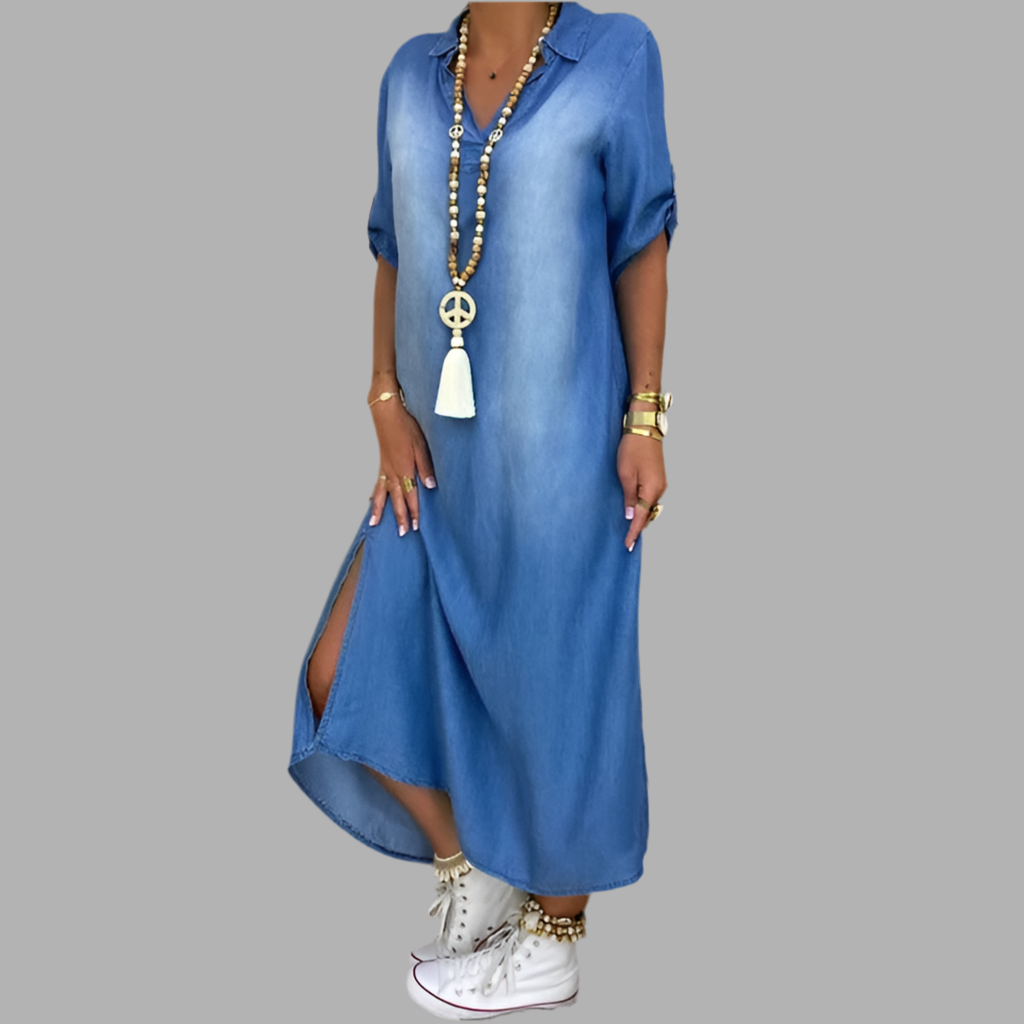 Viverno™ | Abito lungo in denim con spacco laterale